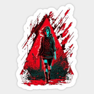 Cyberpunk Girl On Red Triangular Neon Background Sticker